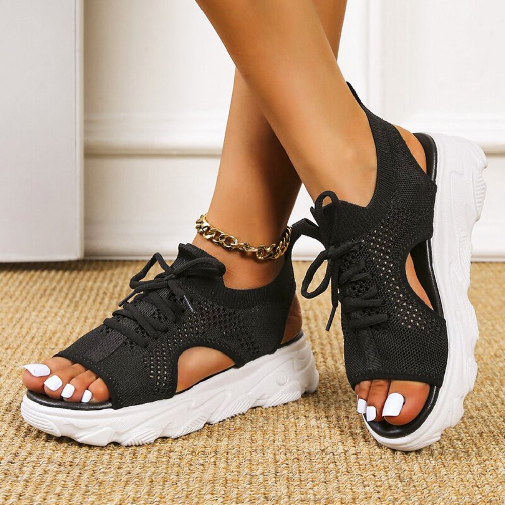 Women's Platform Sandals Lace Up Cutout Open Toe Style