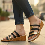 Load image into Gallery viewer, Comfortable Wedge Sandals for Women with Metallic Strap Platform Slip On Style

