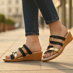 Load image into Gallery viewer, Comfortable Wedge Sandals for Women with Metallic Strap Platform Slip On Style
