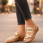 Load image into Gallery viewer, Comfortable Wedge Sandals for Women with Metallic Strap Platform Slip On Style
