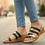 Load image into Gallery viewer, Comfortable Wedge Sandals for Women with Metallic Strap Platform Slip On Style
