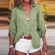Women's Linen Blouses Collar Long Sleeve Button Front Relaxed Casual Style
