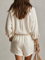 Load image into Gallery viewer, Women's Linen Short Set Button Front Long Sleeve Relaxed Two Piece Style
