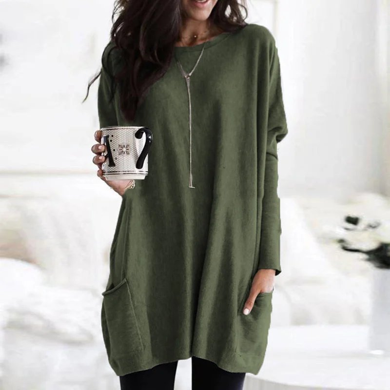 Effortless Tunics for Women with Oversized Long Sleeve Pocket Style