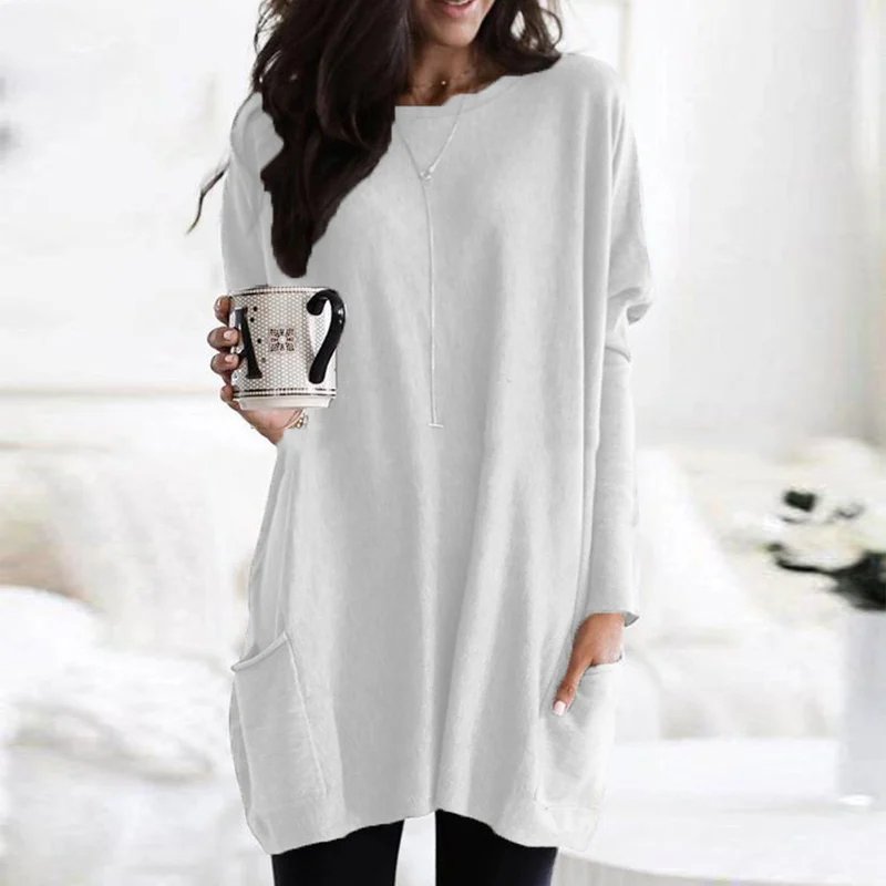 Effortless Tunics for Women with Oversized Long Sleeve Pocket Style