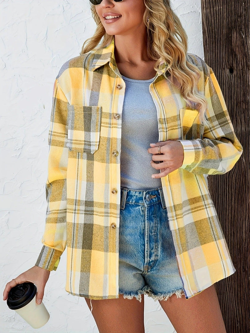 Women's Plaid Flannel Cardigan Sweater Open Front Oversized Long Sleeve Shirt