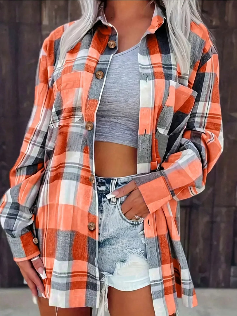 Women's Plaid Flannel Cardigan Sweater Open Front Oversized Long Sleeve Shirt