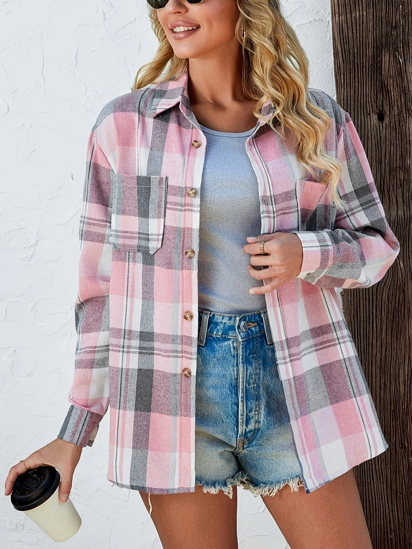 Women's Plaid Flannel Cardigan Sweater Open Front Oversized Long Sleeve Shirt