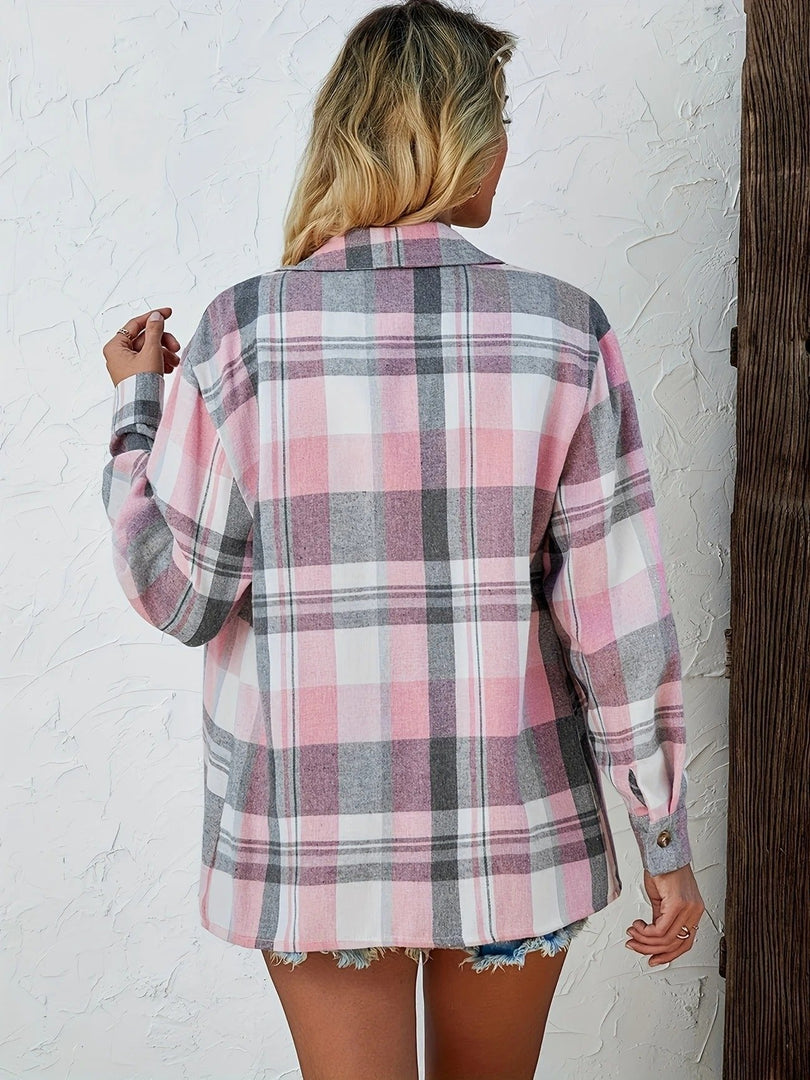 Women's Plaid Flannel Cardigan Sweater Open Front Oversized Long Sleeve Shirt