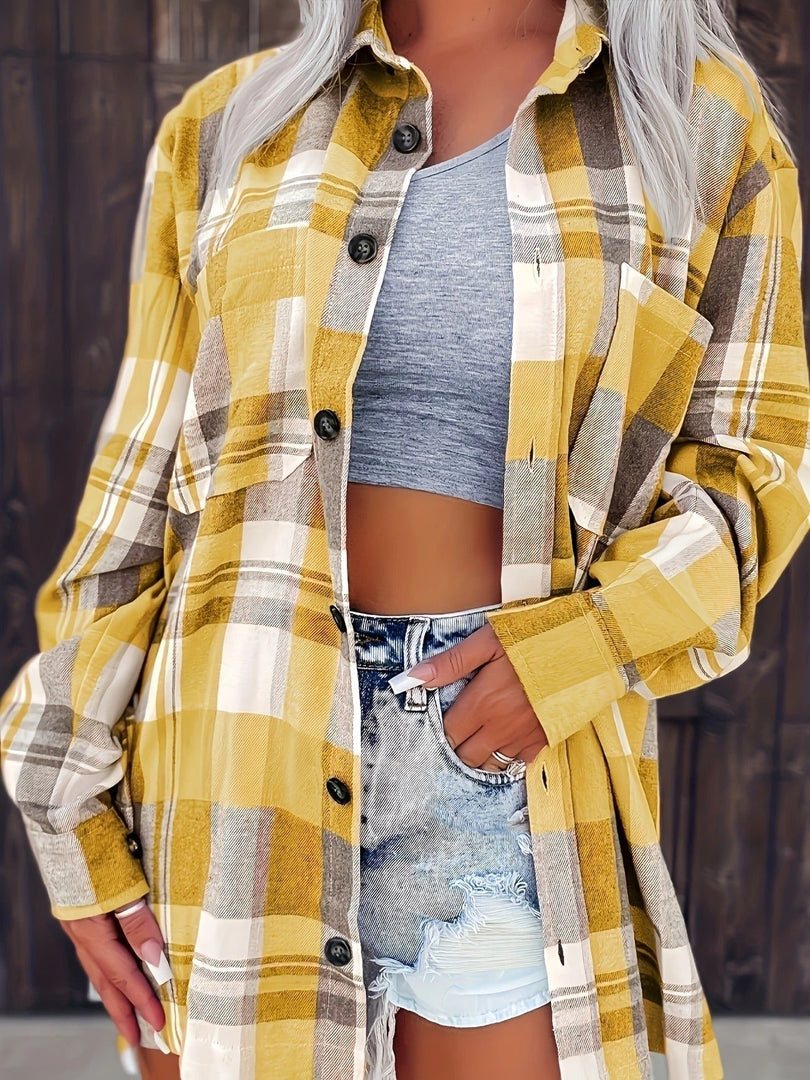 Women's Plaid Flannel Cardigan Sweater Open Front Oversized Long Sleeve Shirt