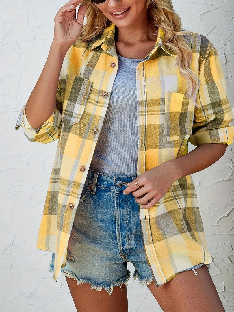 Women's Plaid Flannel Cardigan Sweater Open Front Oversized Long Sleeve Shirt