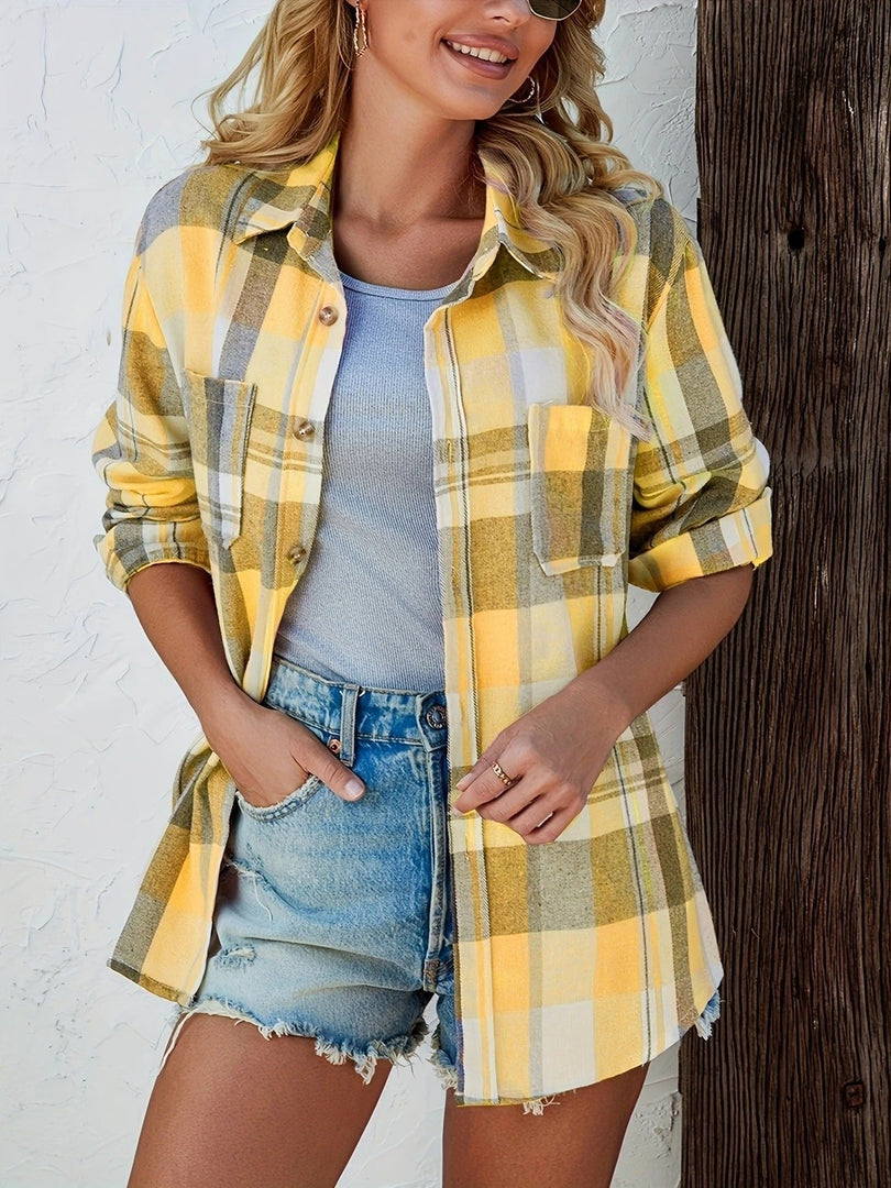 Women's Plaid Flannel Cardigan Sweater Open Front Oversized Long Sleeve Shirt