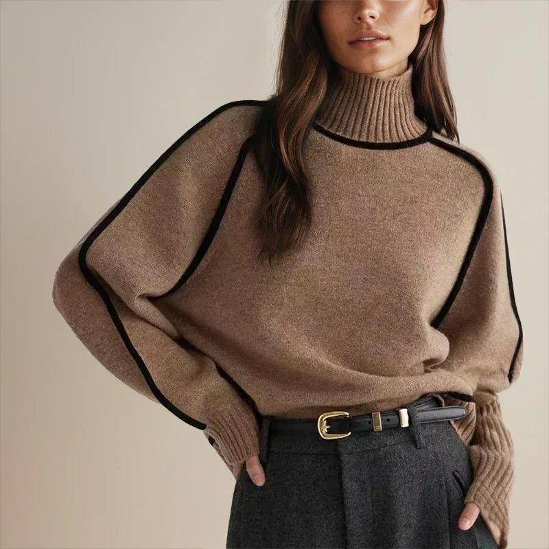 Women's Sweaters Oversized Turtleneck Colorblock Knit Style