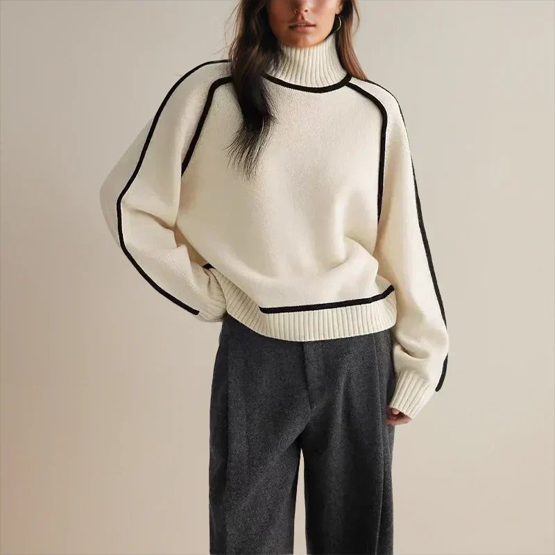 Women's Sweaters Oversized Turtleneck Colorblock Knit Style