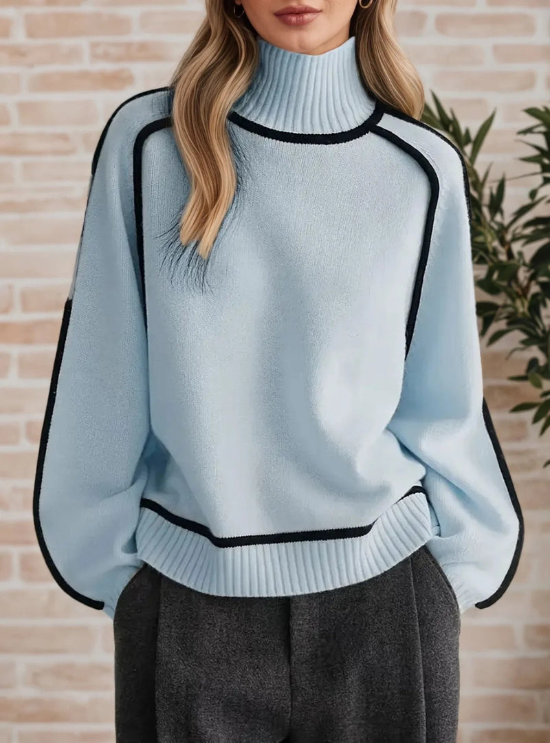 Women's Sweaters Oversized Turtleneck Colorblock Knit Style