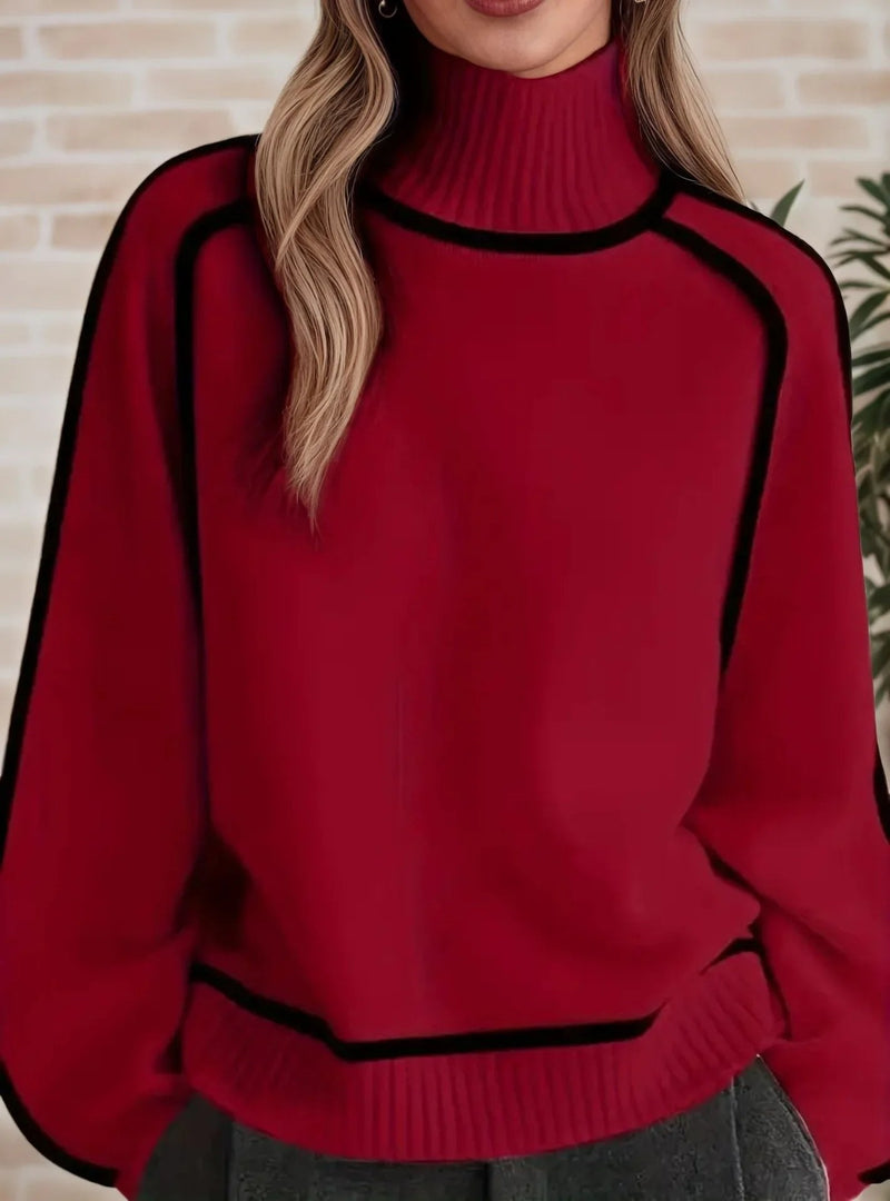 Women's Sweaters Oversized Turtleneck Colorblock Knit Style
