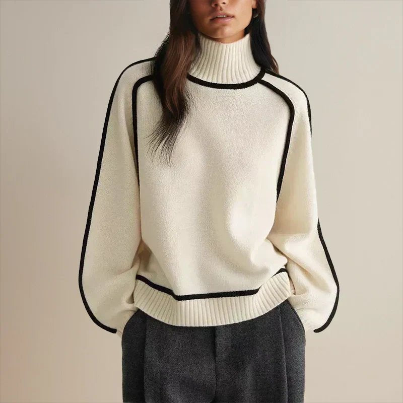 Women's Sweaters Oversized Turtleneck Colorblock Knit Style