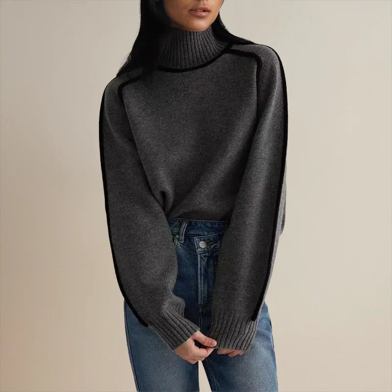 Women's Sweaters Oversized Turtleneck Colorblock Knit Style
