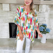 Women's Colorful Tunics Oversized V-Neck Abstract Print Boho Style