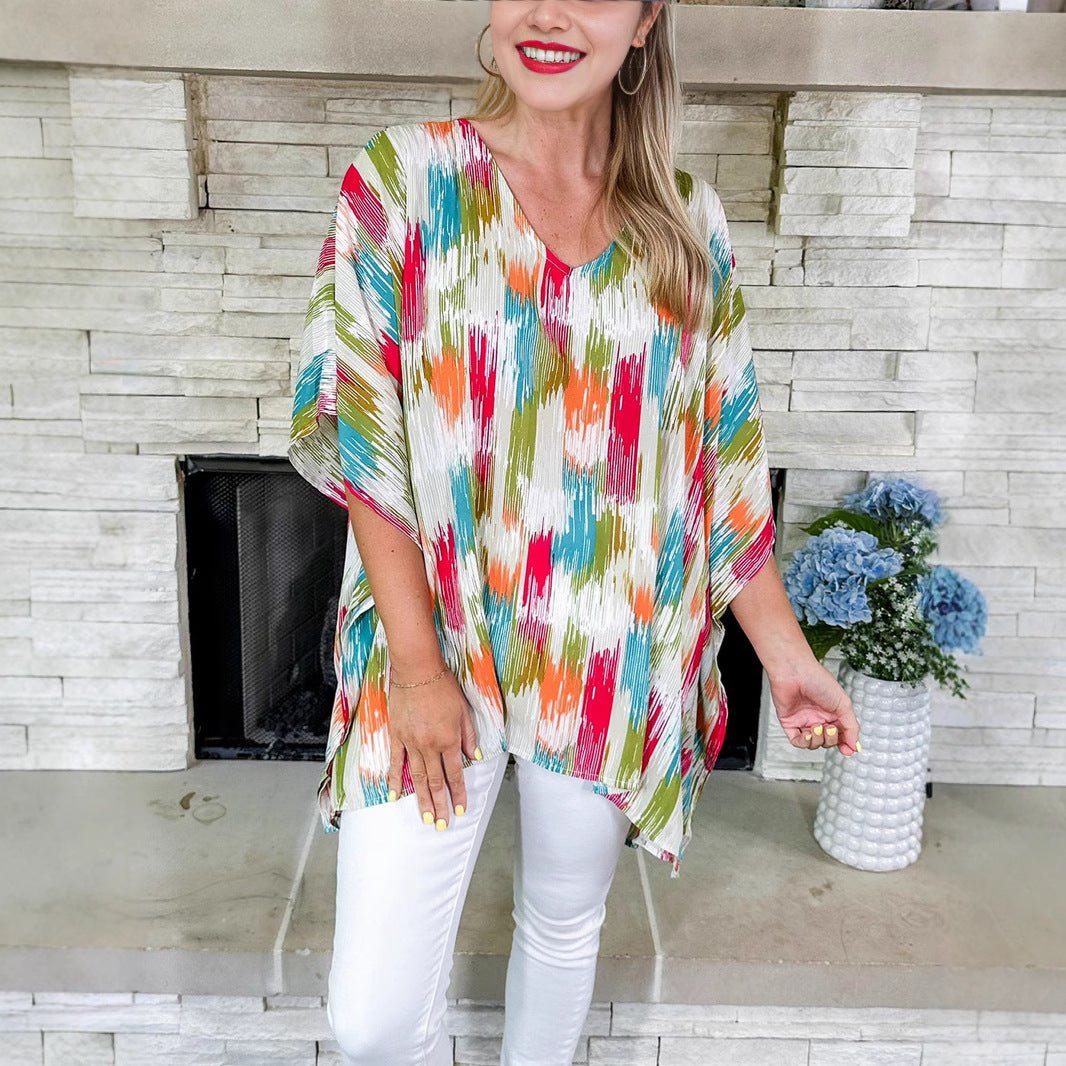 Women's Colorful Tunics Oversized V-Neck Abstract Print Boho Style