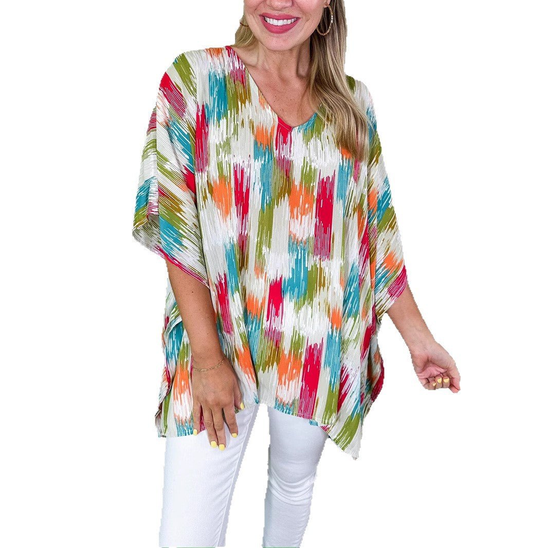Women's Colorful Tunics Oversized V-Neck Abstract Print Boho Style