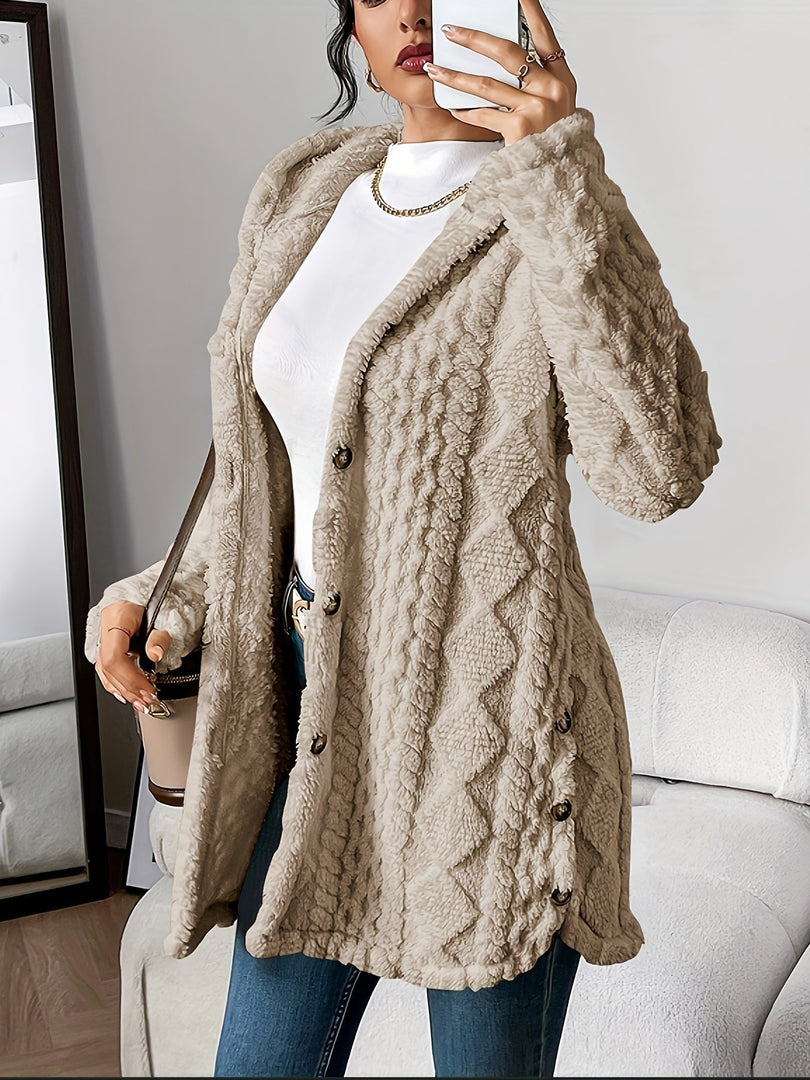 Women's Cardigan Sweater Plush Hooded Button-Front Long Style