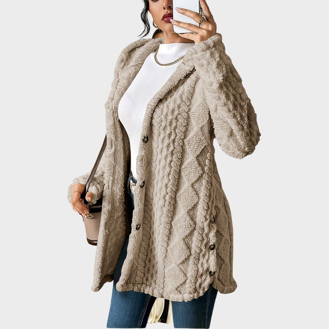 Women's Cardigan Sweater Plush Hooded Button-Front Long Style