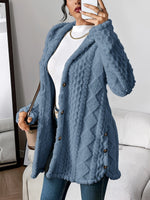 Load image into Gallery viewer, Women's Cardigan Sweater Plush Hooded Button-Front Long Style

