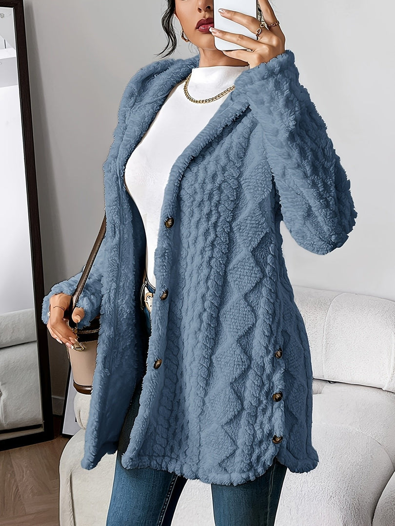 Women's Cardigan Sweater Plush Hooded Button-Front Long Style