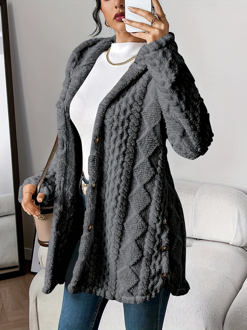 Women's Cardigan Sweater Plush Hooded Button-Front Long Style