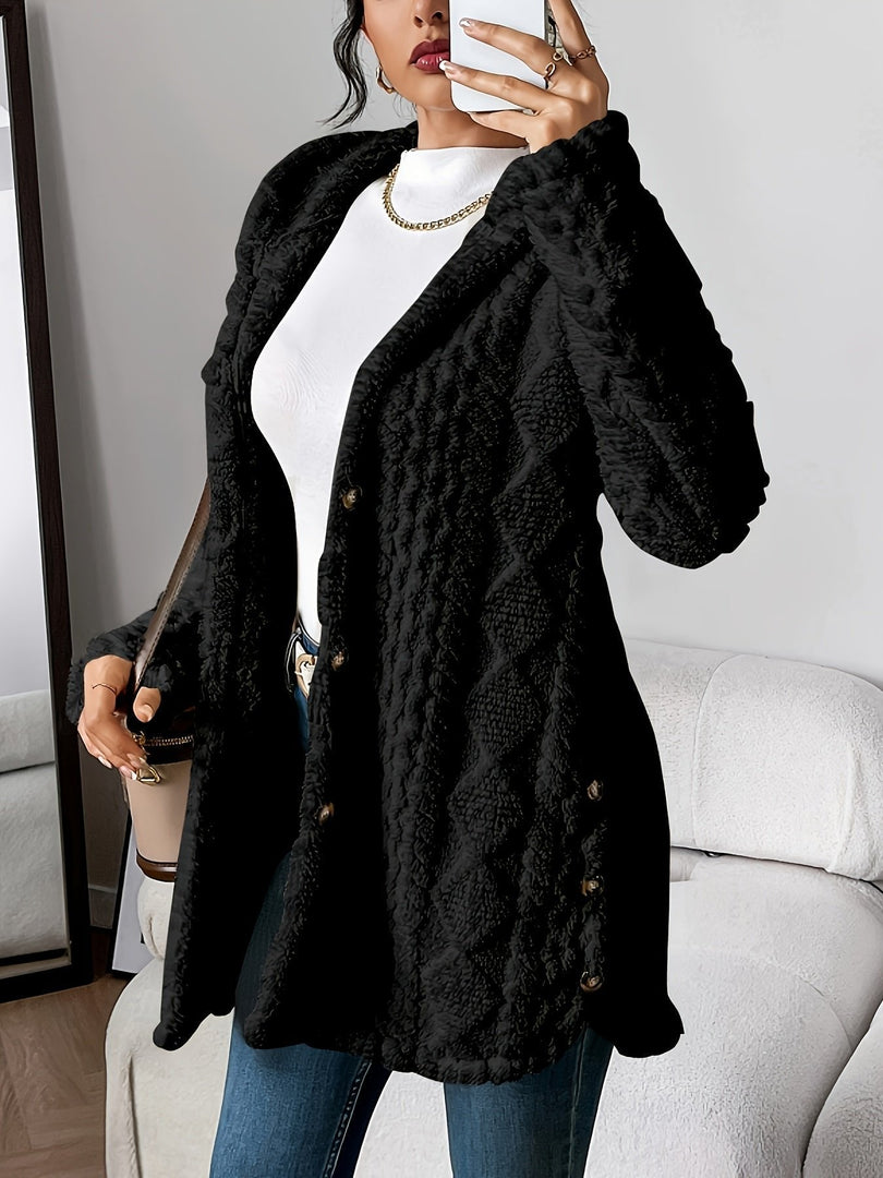 Women's Cardigan Sweater Plush Hooded Button-Front Long Style