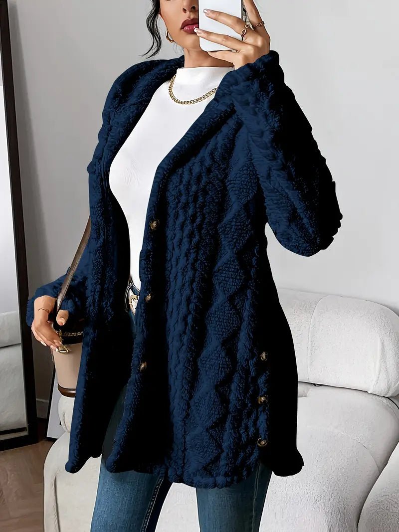 Women's Cardigan Sweater Plush Hooded Button-Front Long Style