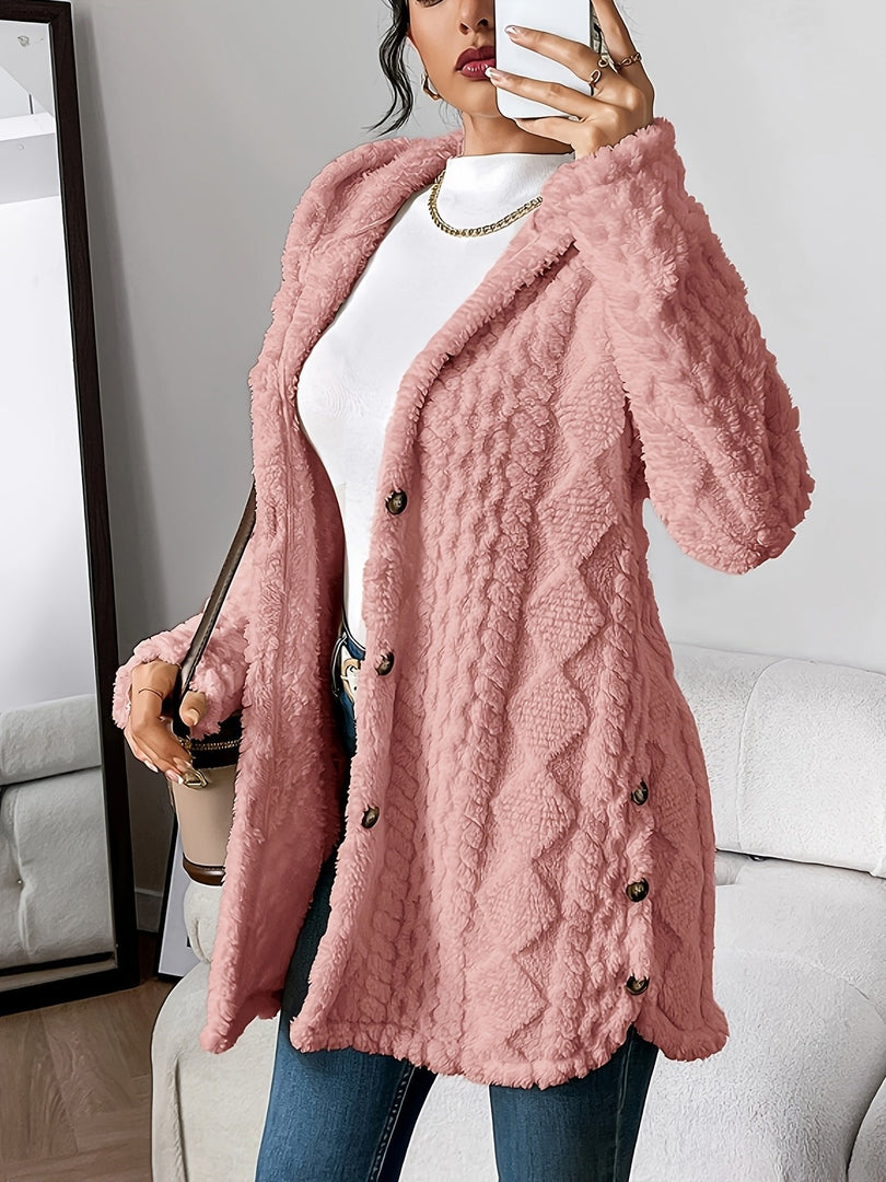 Women's Cardigan Sweater Plush Hooded Button-Front Long Style