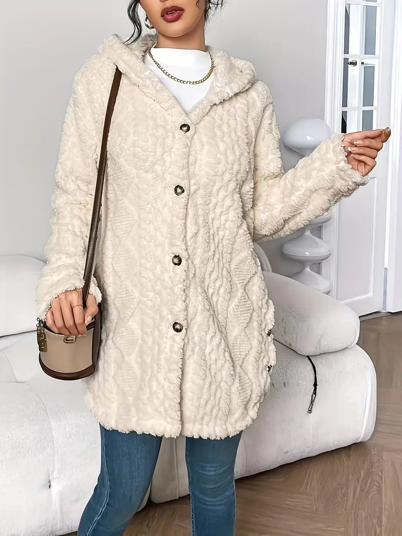 Women's Cardigan Sweater Plush Hooded Button-Front Long Style