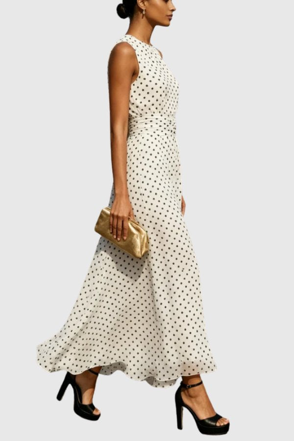 Women's Maxi Dress Polka Dot Ruffle Hem Evening Gown Style