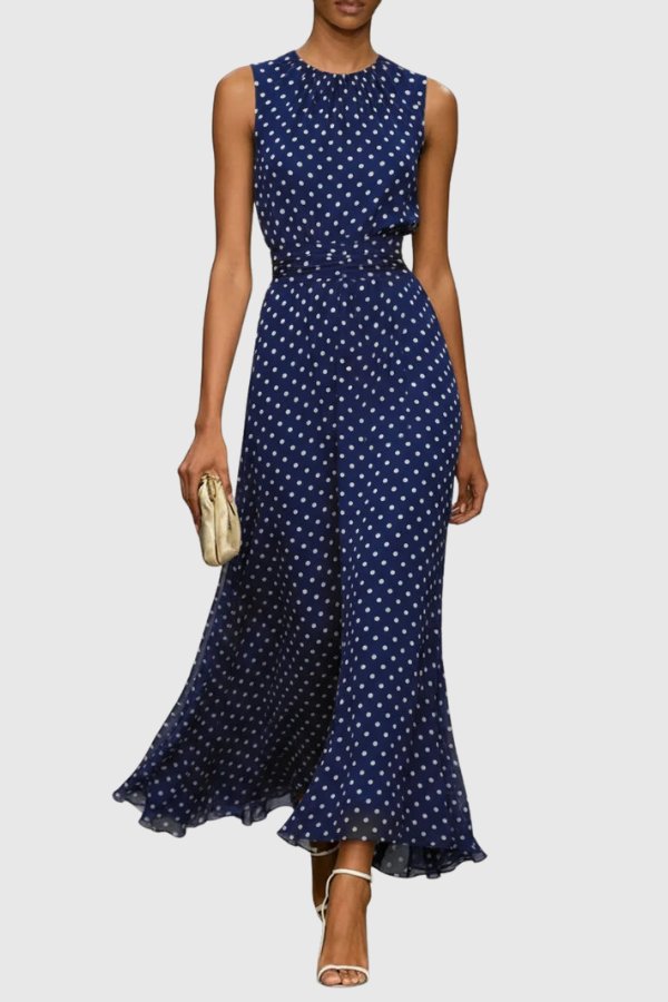 Women's Maxi Dress Polka Dot Ruffle Hem Evening Gown Style