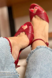 Women's Red Stiletto Heel Sandals Ankle Strap Comfortable Sandals