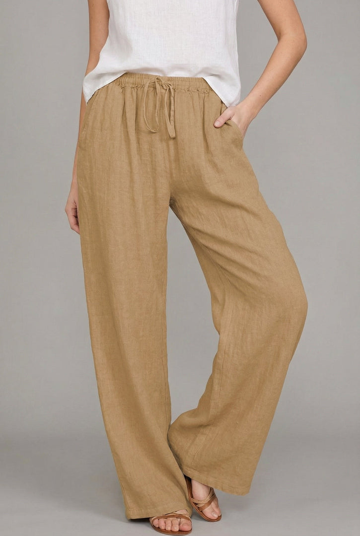 Women's Linen Wide Leg Pants High Waist Drawstring