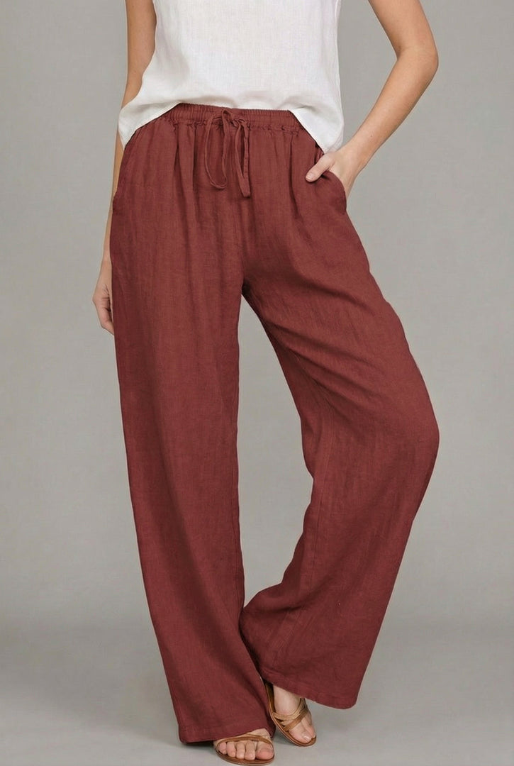Women's Linen Wide Leg Pants High Waist Drawstring