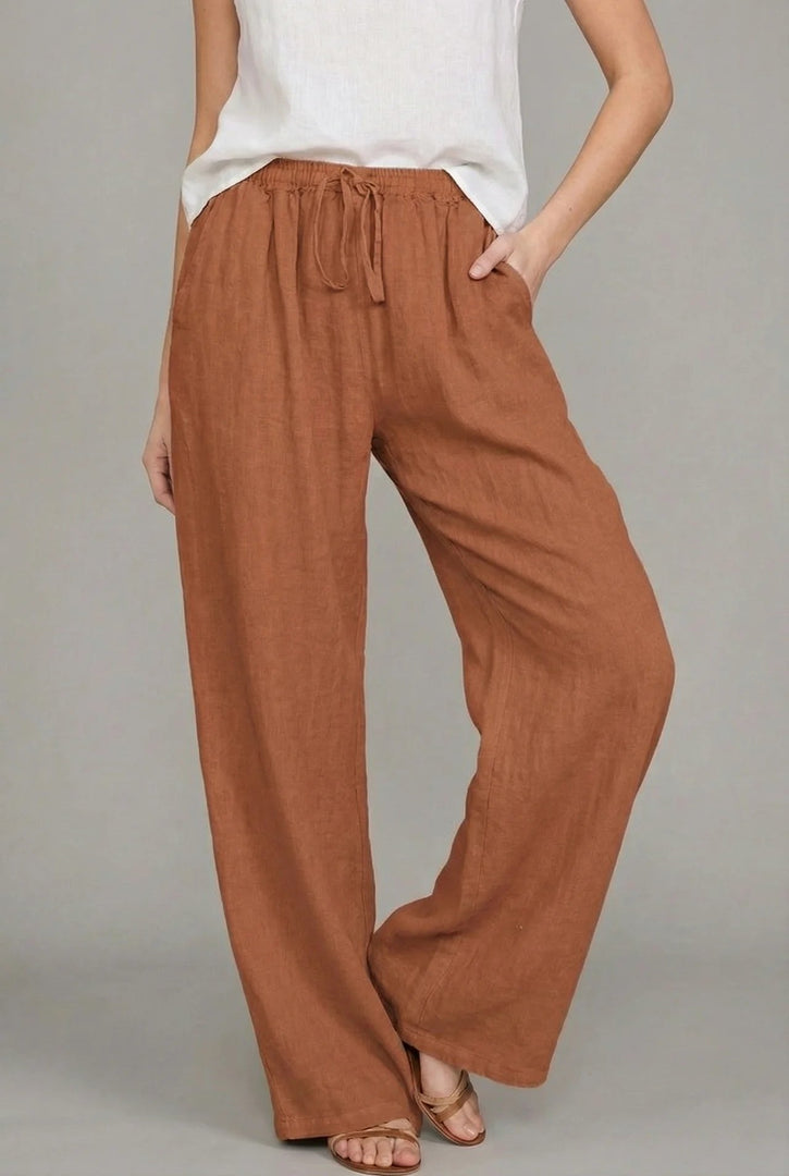Women's Linen Wide Leg Pants High Waist Drawstring