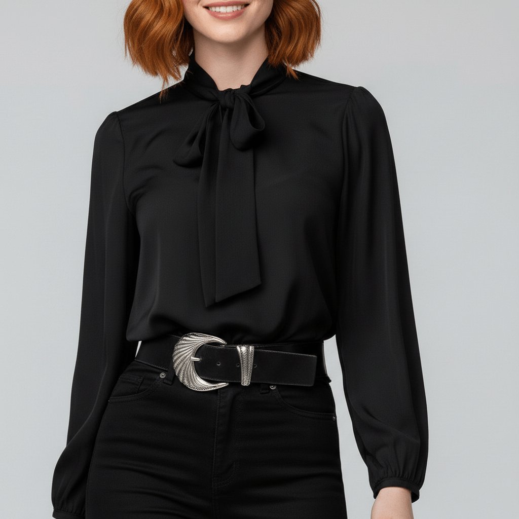 Women's Blouses Bow Tie Neck Long Sleeve Relaxed Fit