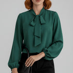 Load image into Gallery viewer, Women's Blouses Bow Tie Neck Long Sleeve Relaxed Fit
