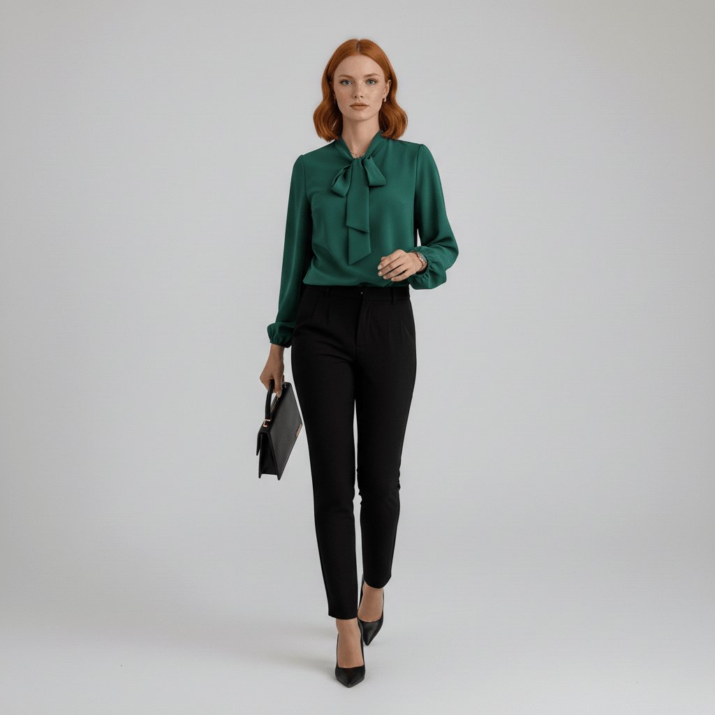 Women's Blouses Bow Tie Neck Long Sleeve Relaxed Fit