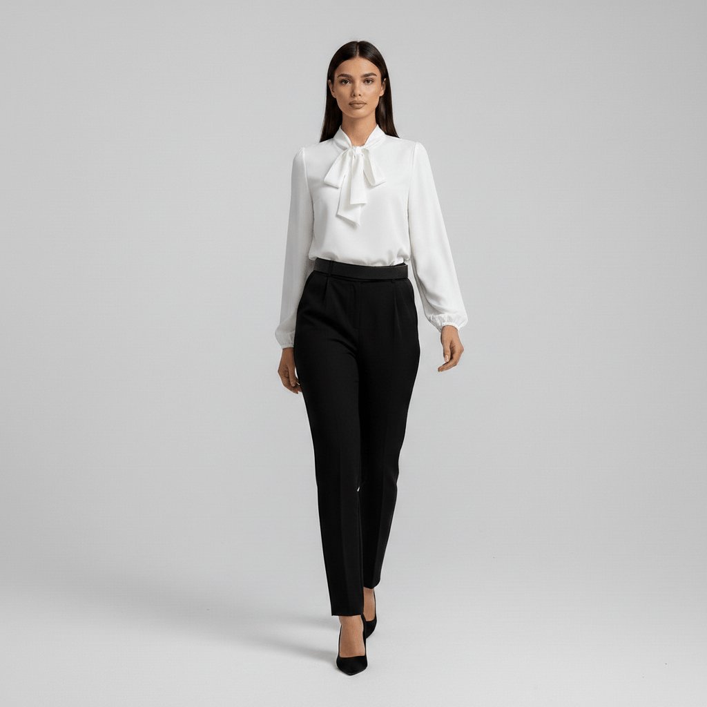 Women's Blouses Bow Tie Neck Long Sleeve Relaxed Fit