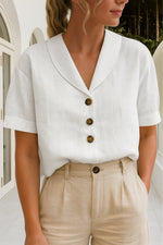 Load image into Gallery viewer, Women's Blouses Button Front Shawl Collar Short Sleeve Relaxed Fit
