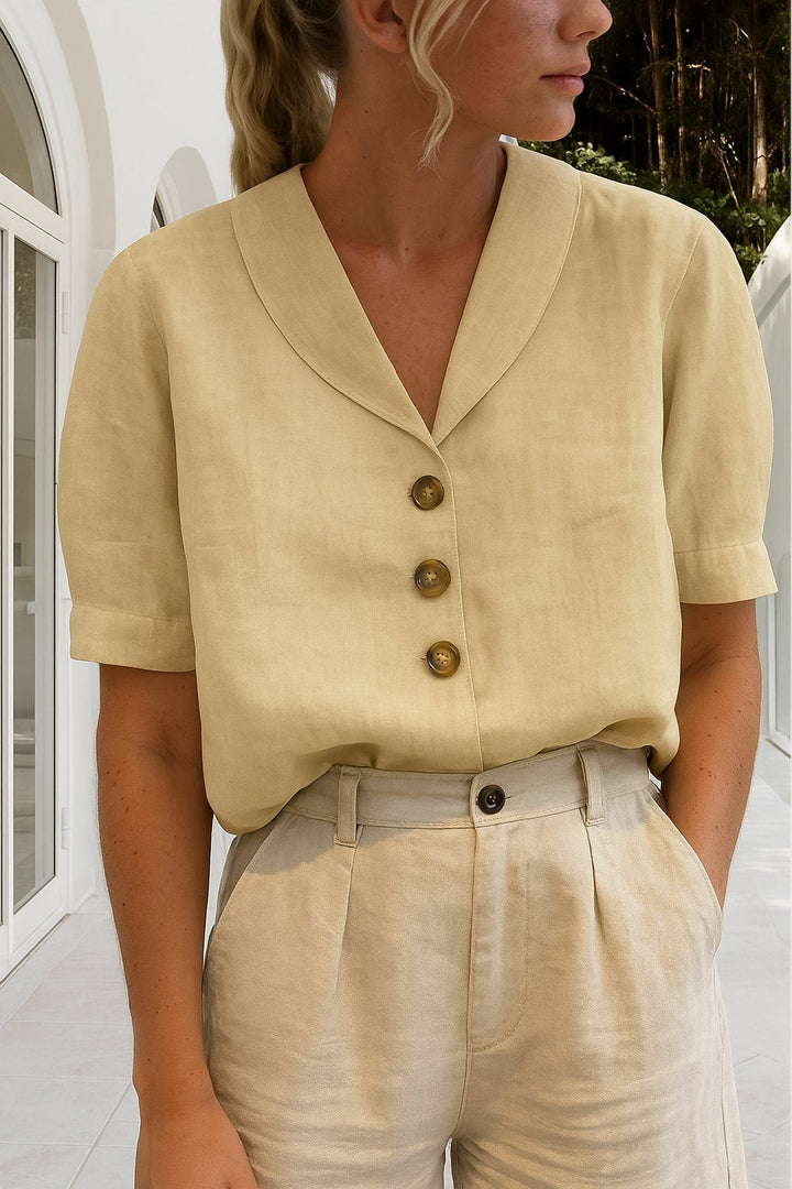 Women's Blouses Button Front Shawl Collar Short Sleeve Relaxed Fit