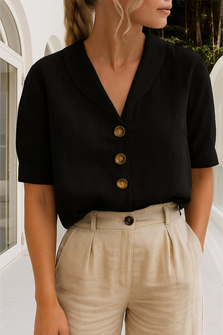 Women's Blouses Button Front Shawl Collar Short Sleeve Relaxed Fit