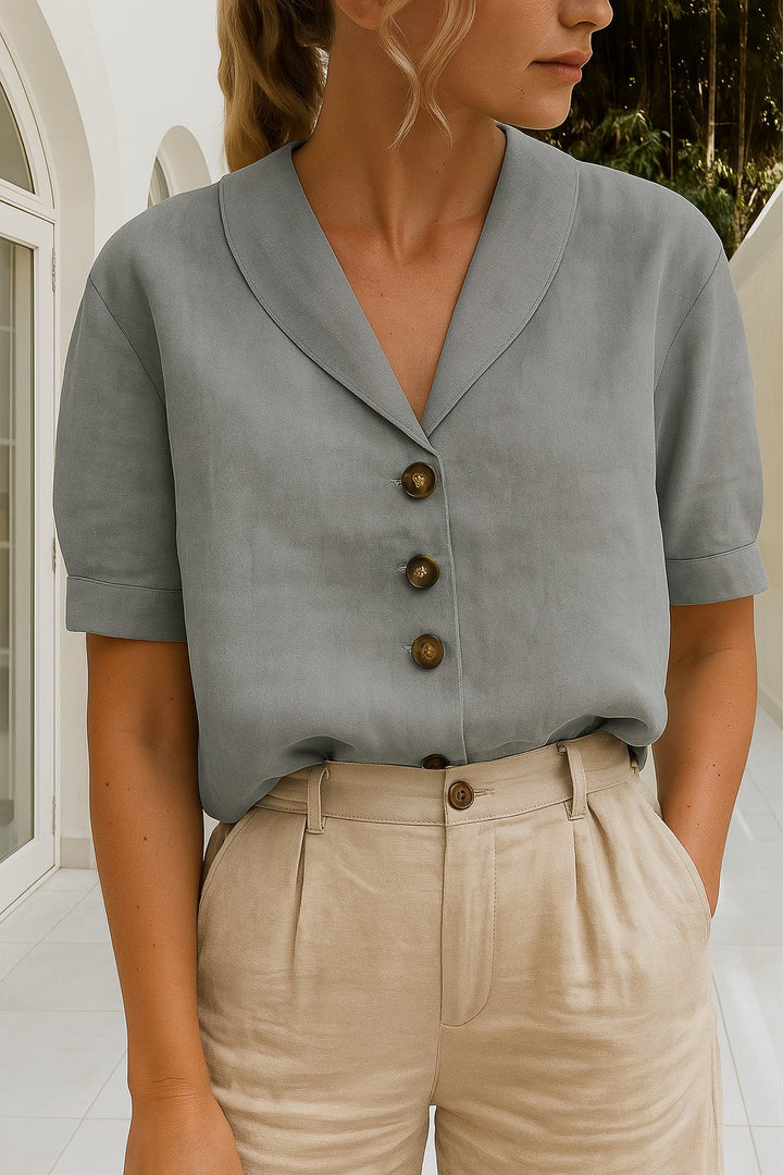 Women's Blouses Button Front Shawl Collar Short Sleeve Relaxed Fit