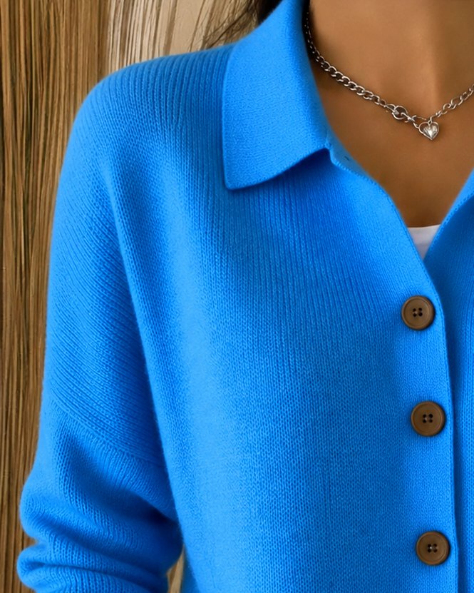 Women's Cardigan Sweater Polo Collar Button Front Knit Style