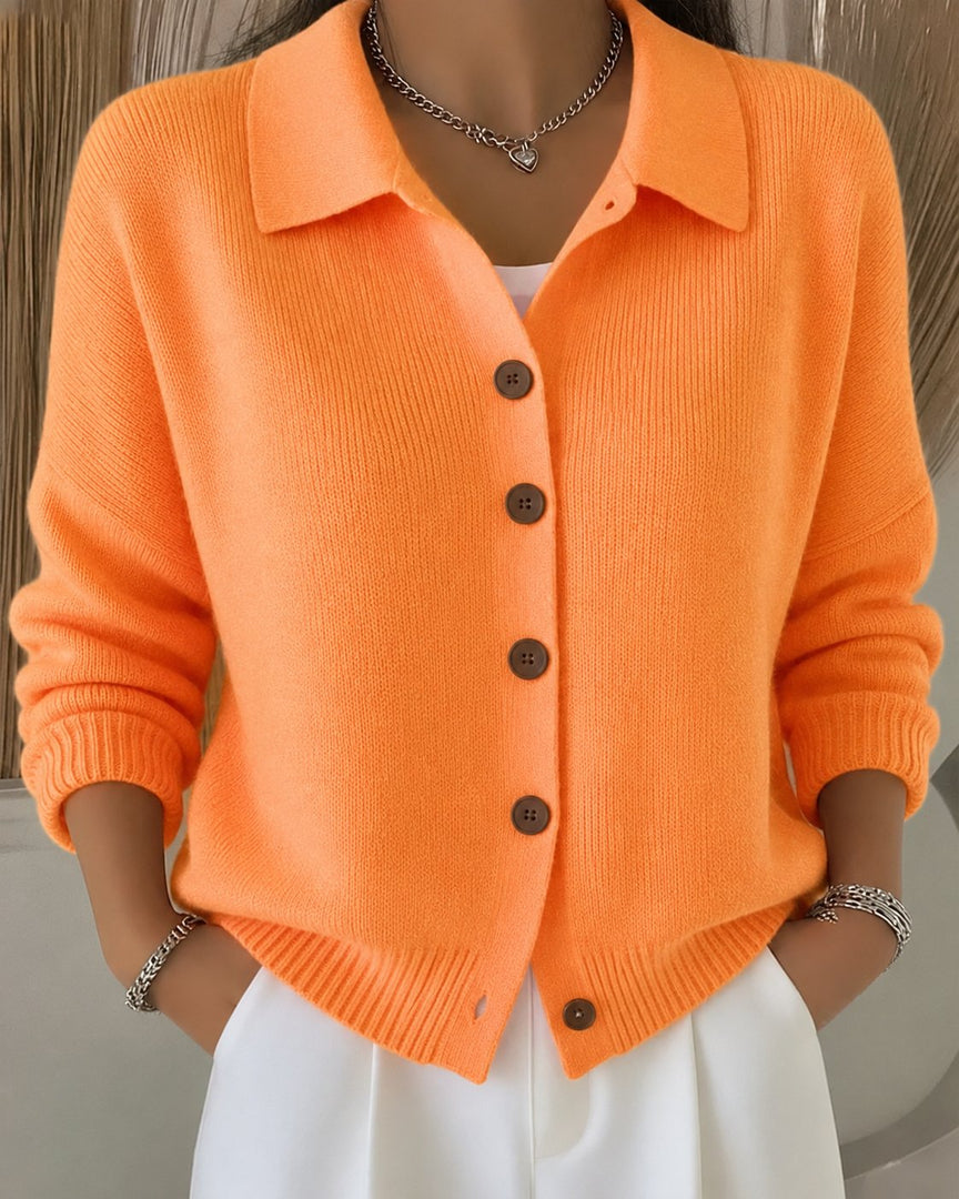 Women's Cardigan Sweater Polo Collar Button Front Knit Style